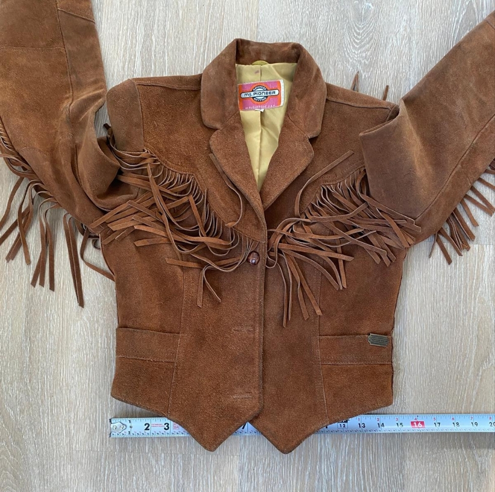 Vintage Suede Leather Brown Fringe Western Jacket - Picture 5 of 9